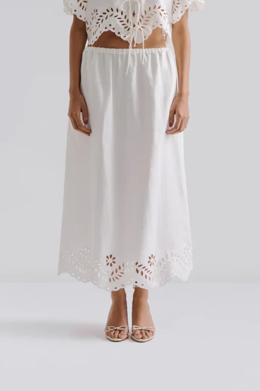 Malian Chara Broderie Anglais Maxi Skirt White