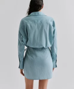 Malina Portea Wrapped Shirt Dress Aqua Stripe