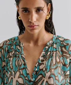 Malina Mareva Chiffon Blouse Ocean Corals