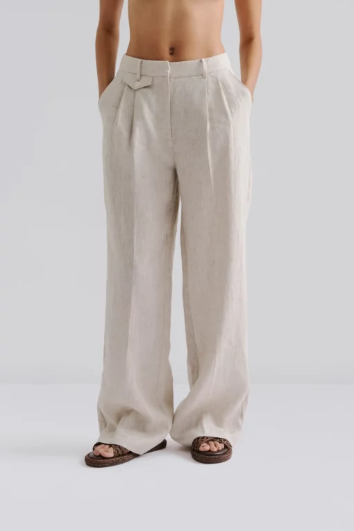 Malina Yana Tailored Wide Linen Pants Sand