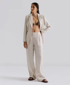Malina Yana Tailored Wide Linen Pants Sand