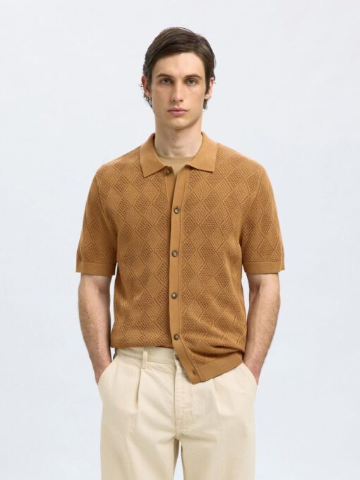 Selected Homme Arco Knit Structure Polo Shirt Chipmunk