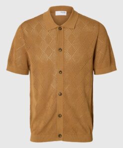 Selected Homme Arco Knit Structure Polo Shirt Chipmunk