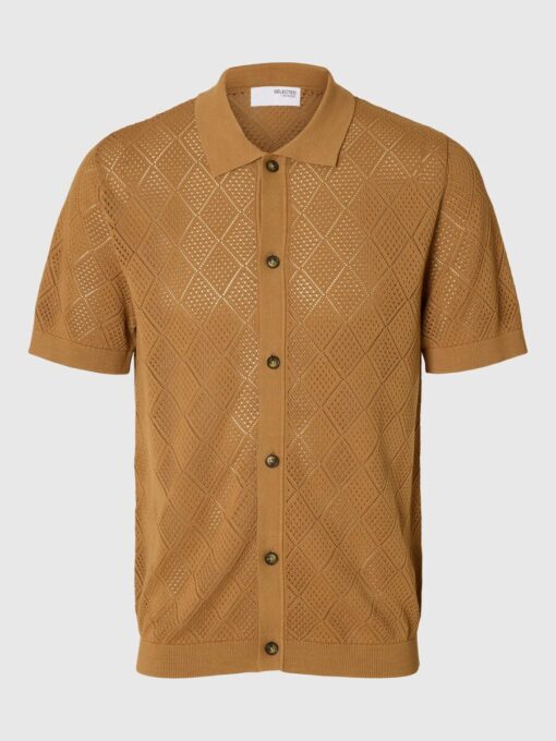 Selected Homme Arco Knit Structure Polo Shirt Chipmunk
