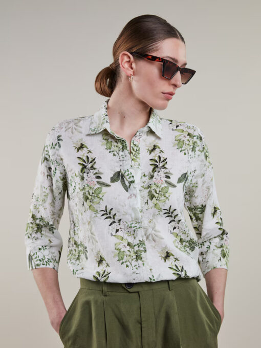 Stenströms Stella Green Floral Popover Shirt