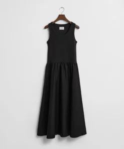 Gant Woman Midi Jersey Woven Combo Dress Black