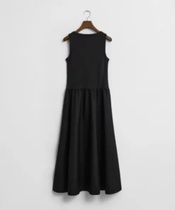 Gant Woman Midi Jersey Woven Combo Dress Black