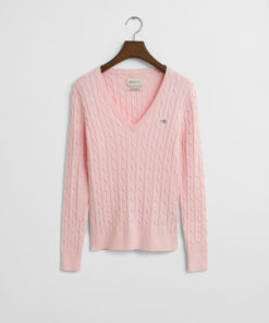 Gant Woman Stretch Cotton Cable V-neck Salmon