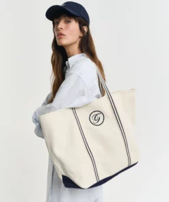 Gant Woman Canvas Beach Tote Bag Cream