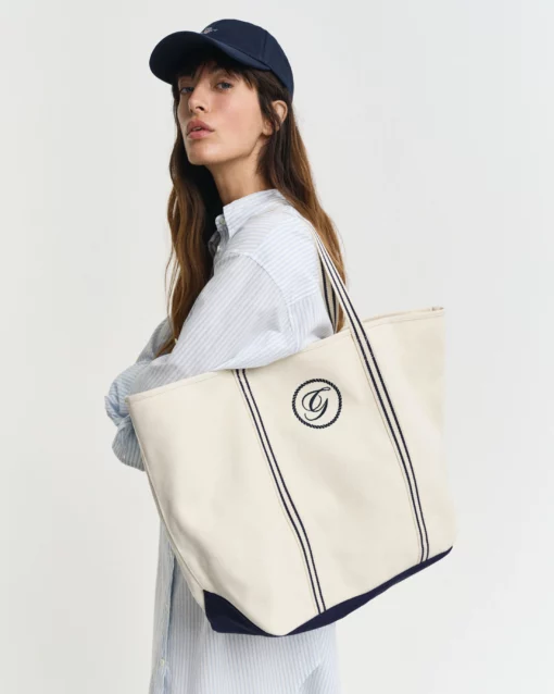 Gant Woman Canvas Beach Tote Bag Cream