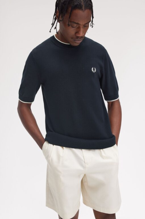 Fred Perry Texture Front Knitted T-Shirt Navy