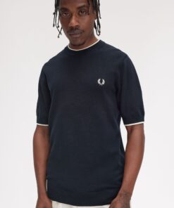Fred Perry Texture Front Knitted T-Shirt Navy