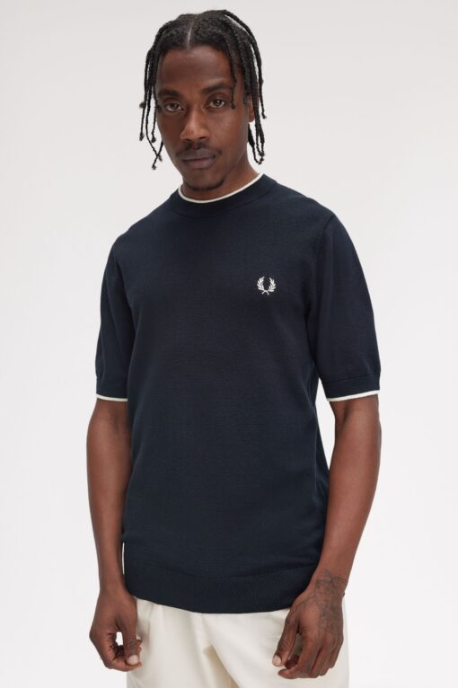 Fred Perry Texture Front Knitted T-Shirt Navy