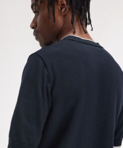Fred Perry Texture Front Knitted T-Shirt Navy