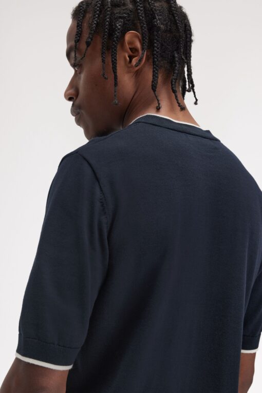 Fred Perry Texture Front Knitted T-Shirt Navy