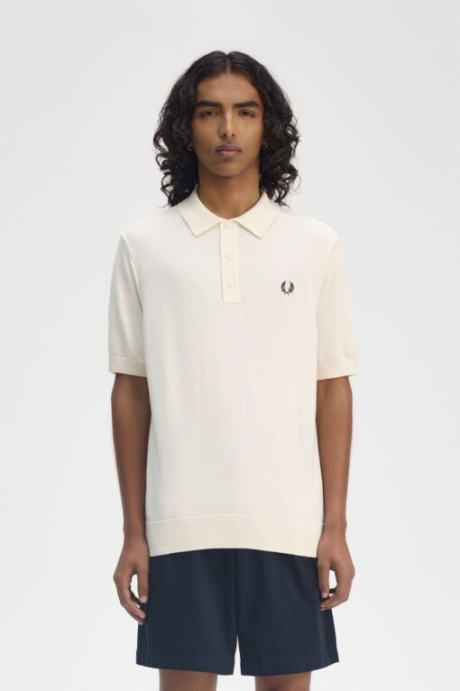 Fred Perry Cotton Knitted Shirt Ecru