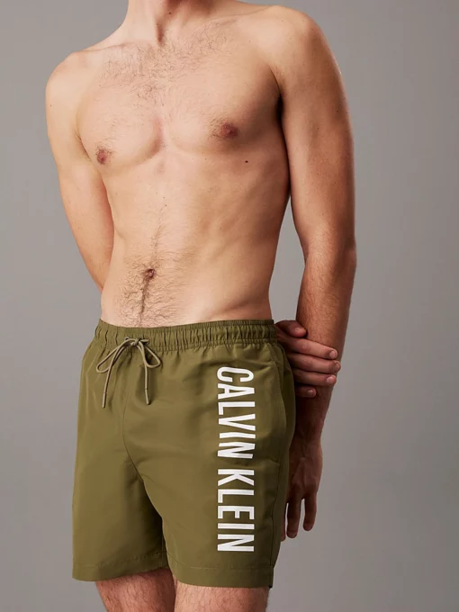 Calvin Klein Medium Drawstring Swim Shorts - Intense Power Burnt Olive