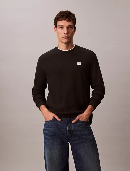 Calvin Klein Long Sleeve Waffle T-shirt Black