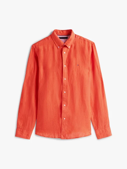 Tommy Hilfiger Regular Fit Pure Linen Shirt Brilliant Orange