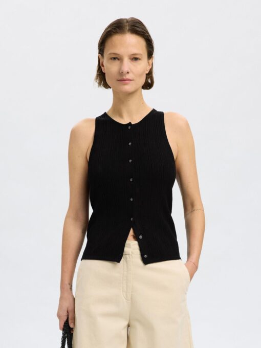 Slftrixie Knit Button Top Black
