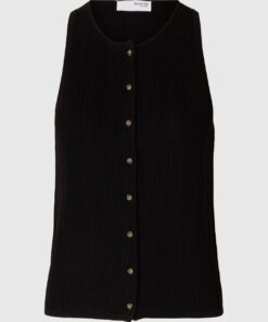 Slftrixie Knit Button Top Black