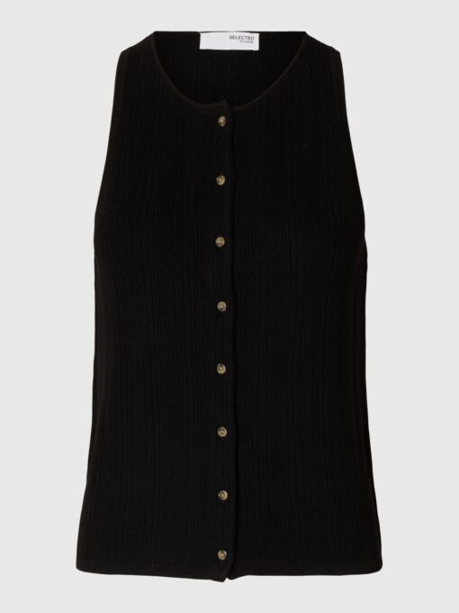 Slftrixie Knit Button Top Black