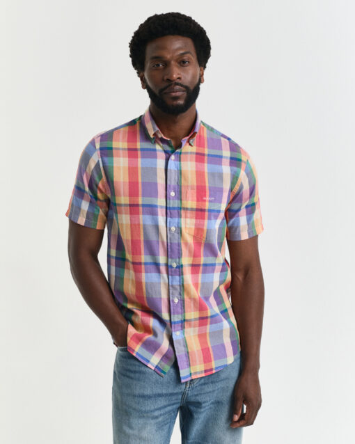 Gant Reg Indian Madras SS Shirt Peachy Orange