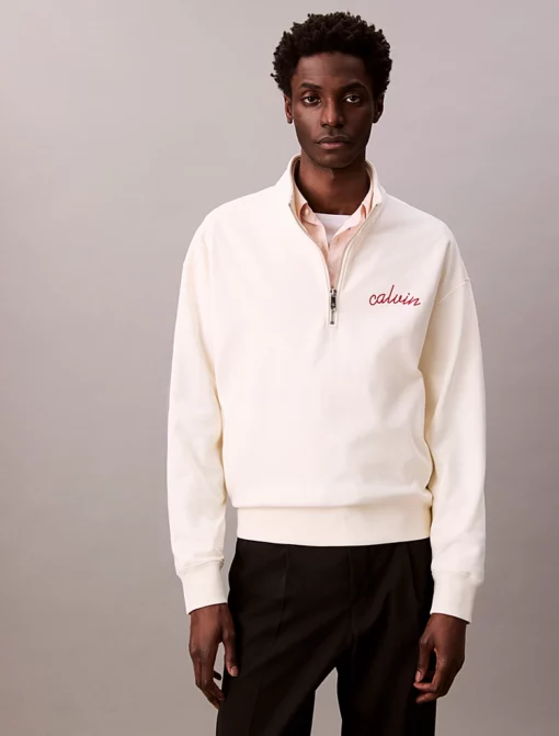 Calvin Klein Chain Stitch Logo 1/4 Zip Sweatshirt Tofu