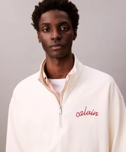 Calvin Klein Chain Stitch Logo 1/4 Zip Sweatshirt Tofu