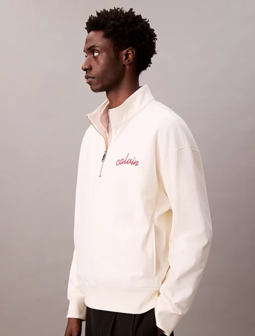 Calvin Klein Chain Stitch Logo 1/4 Zip Sweatshirt Tofu
