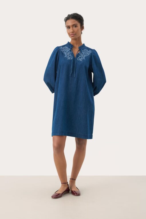 Part Two TashaPW Dress  Medium Blue Denim Embroidery
