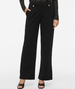 Viclua HW Wide Button Pants Black