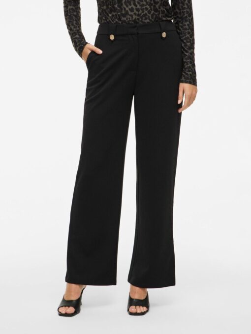 Viclua HW Wide Button Pants Black