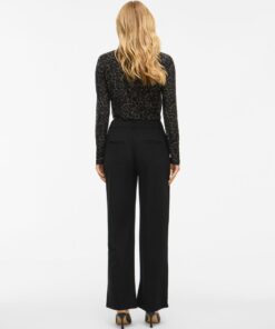 Viclua HW Wide Button Pants Black