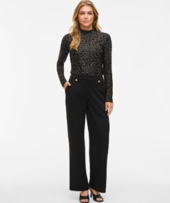 Viclua HW Wide Button Pants Black