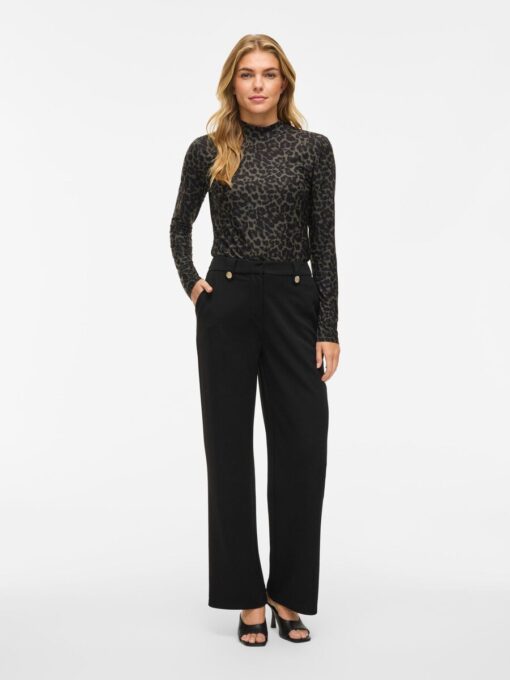 Viclua HW Wide Button Pants Black