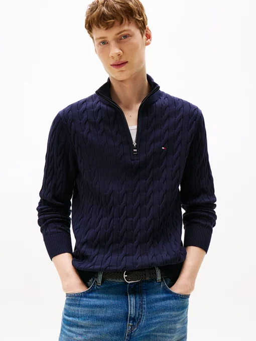 Tommy Hilfiger Cable Knit Half-Zip Jumper Navy Blue