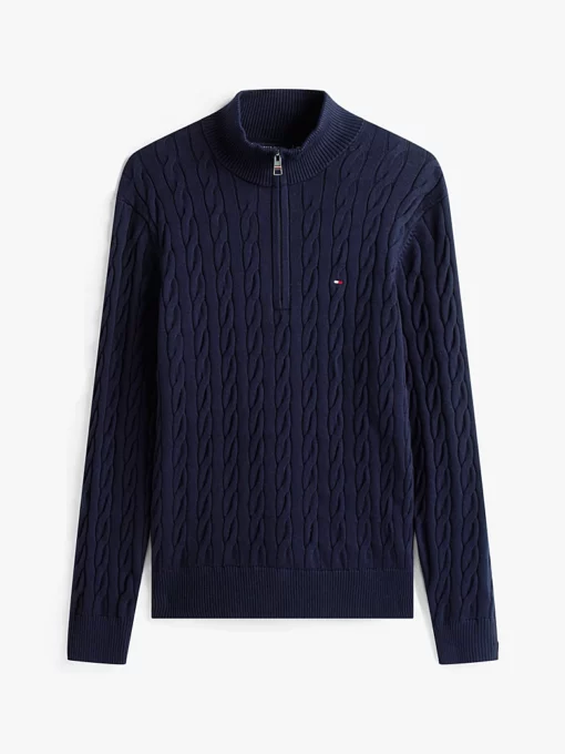 Tommy Hilfiger Cable Knit Half-Zip Jumper Navy Blue