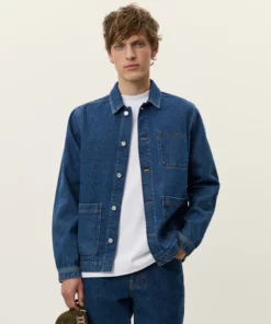 Les Deux Layton Washed Denim Overshirt Medium Indigo Wash
