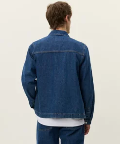 Les Deux Layton Washed Denim Overshirt Medium Indigo Wash