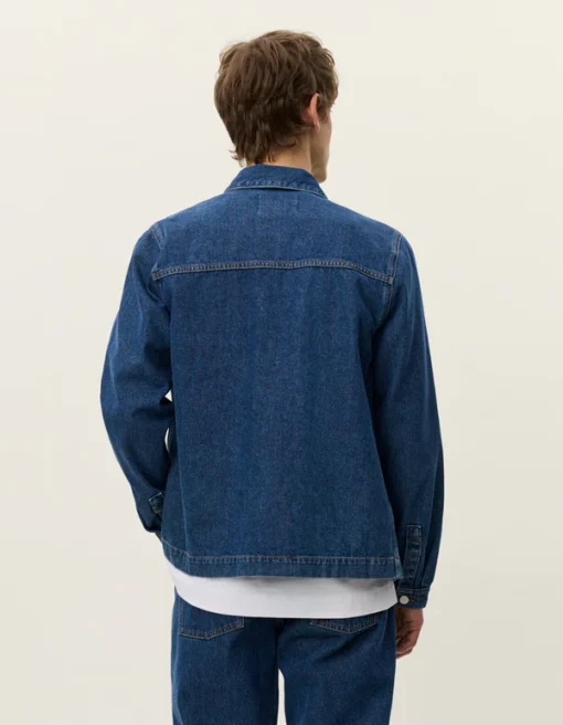 Les Deux Layton Washed Denim Overshirt Medium Indigo Wash