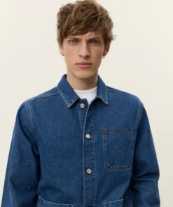 Les Deux Layton Washed Denim Overshirt Medium Indigo Wash