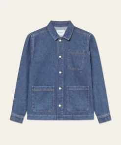 Les Deux Layton Washed Denim Overshirt Medium Indigo Wash
