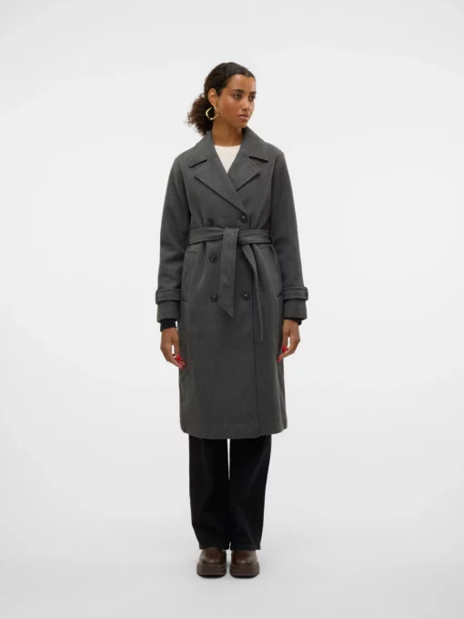 Vmfortunevega Long Trenchcoat Dark Grey Melange