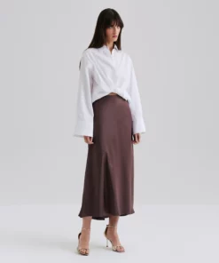 Malina Aubree Satin Skirt Chocolate