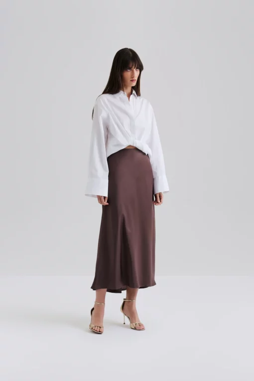Malina Aubree Satin Skirt Chocolate