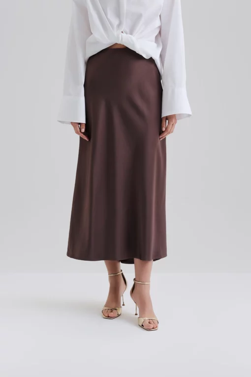 Malina Aubree Satin Skirt Chocolate