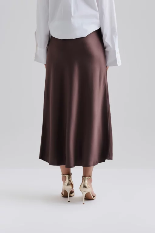 Malina Aubree Satin Skirt Chocolate