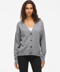 Viril V-Neck Cardigan Medium Grey Melange