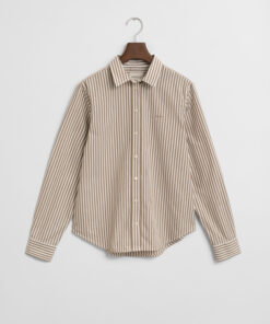 Gant Woman Classic Poplin Striped Shirt Taupe Beige